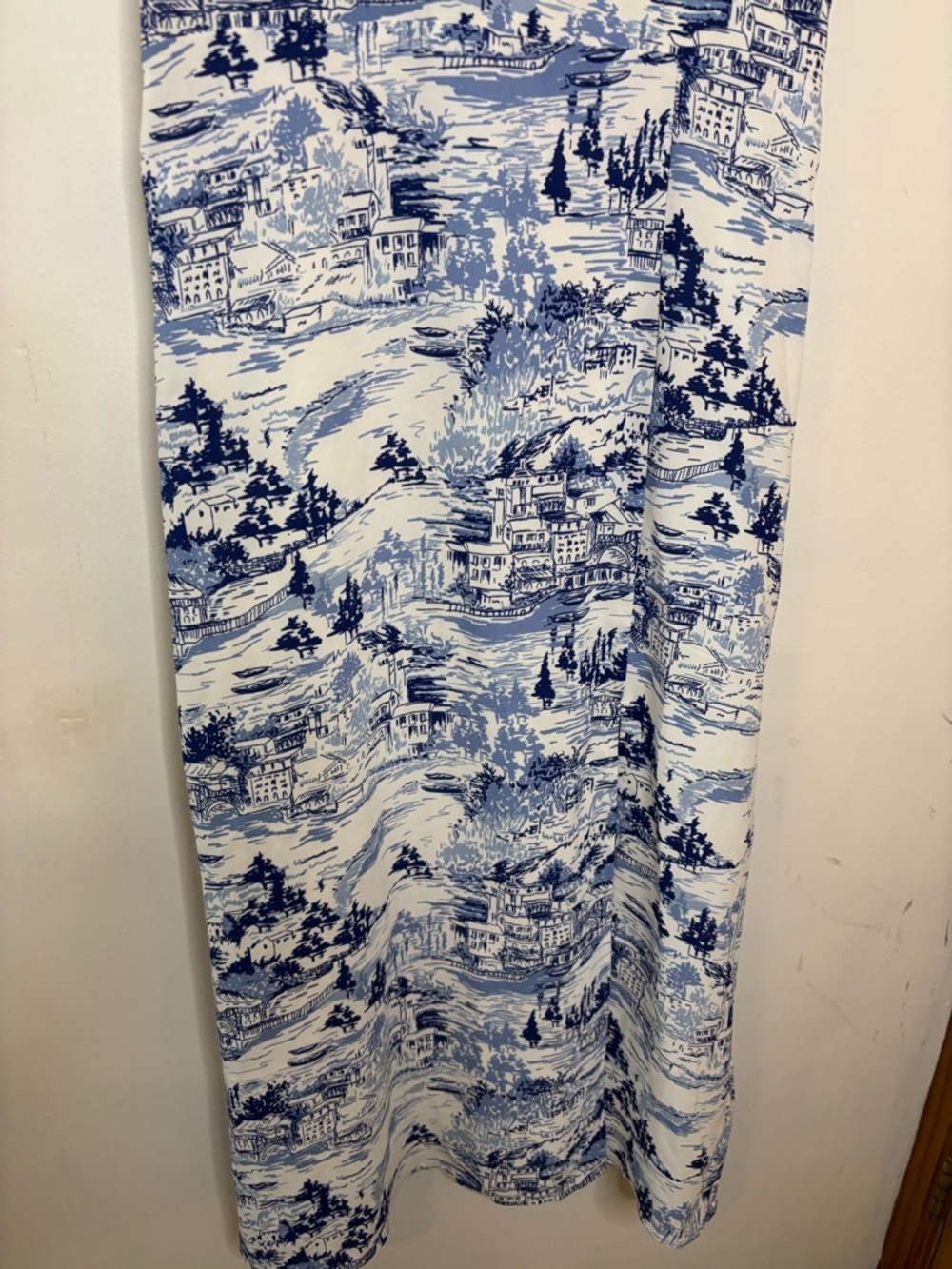 Sugarlips Francine Toile Blue & White Scenic Print Midi Dress with Side Slit - Picture 9 of 10